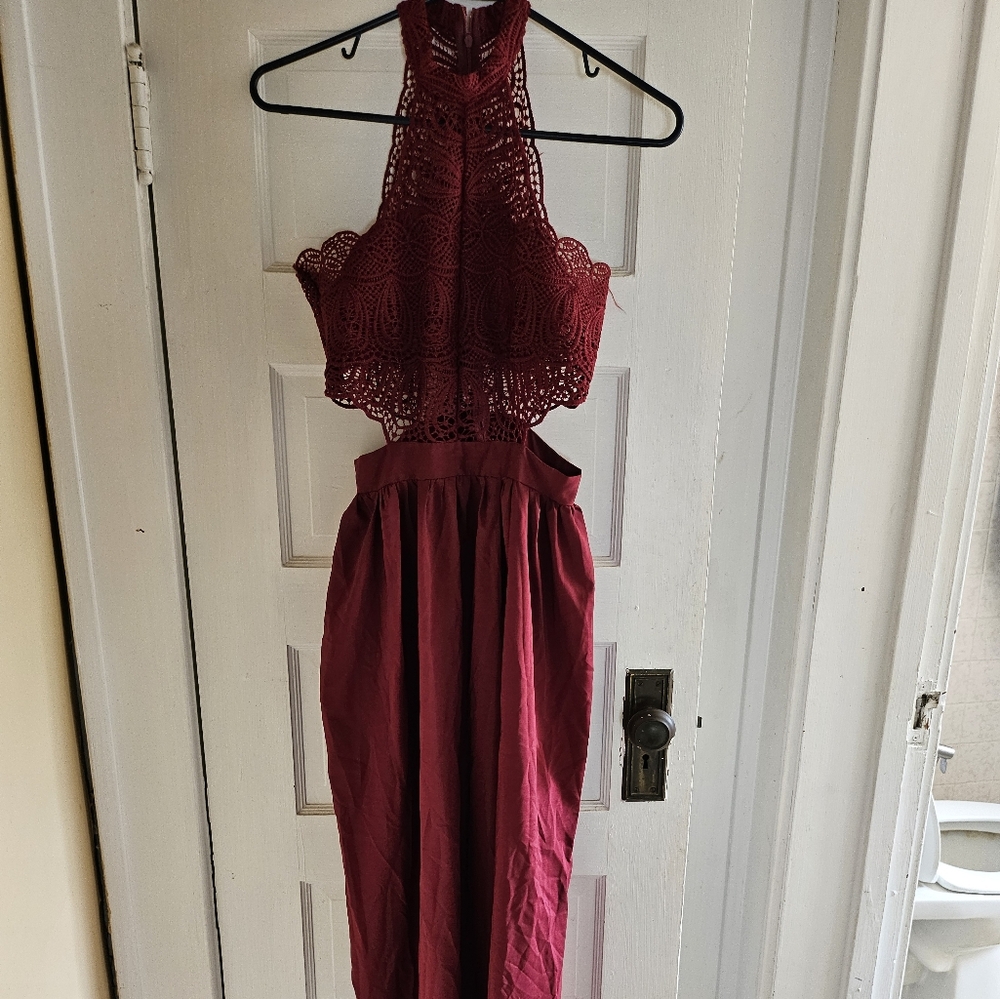 Red Sleeveless Mock Neck Gown for Weddings